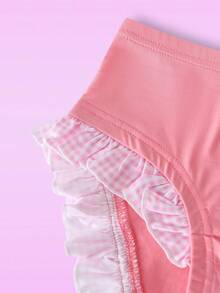 Ruffled Plaid Patchwork Cute Sweet Campus Style Triangular Panties For Teen Girls, Pink - Pink - View 5