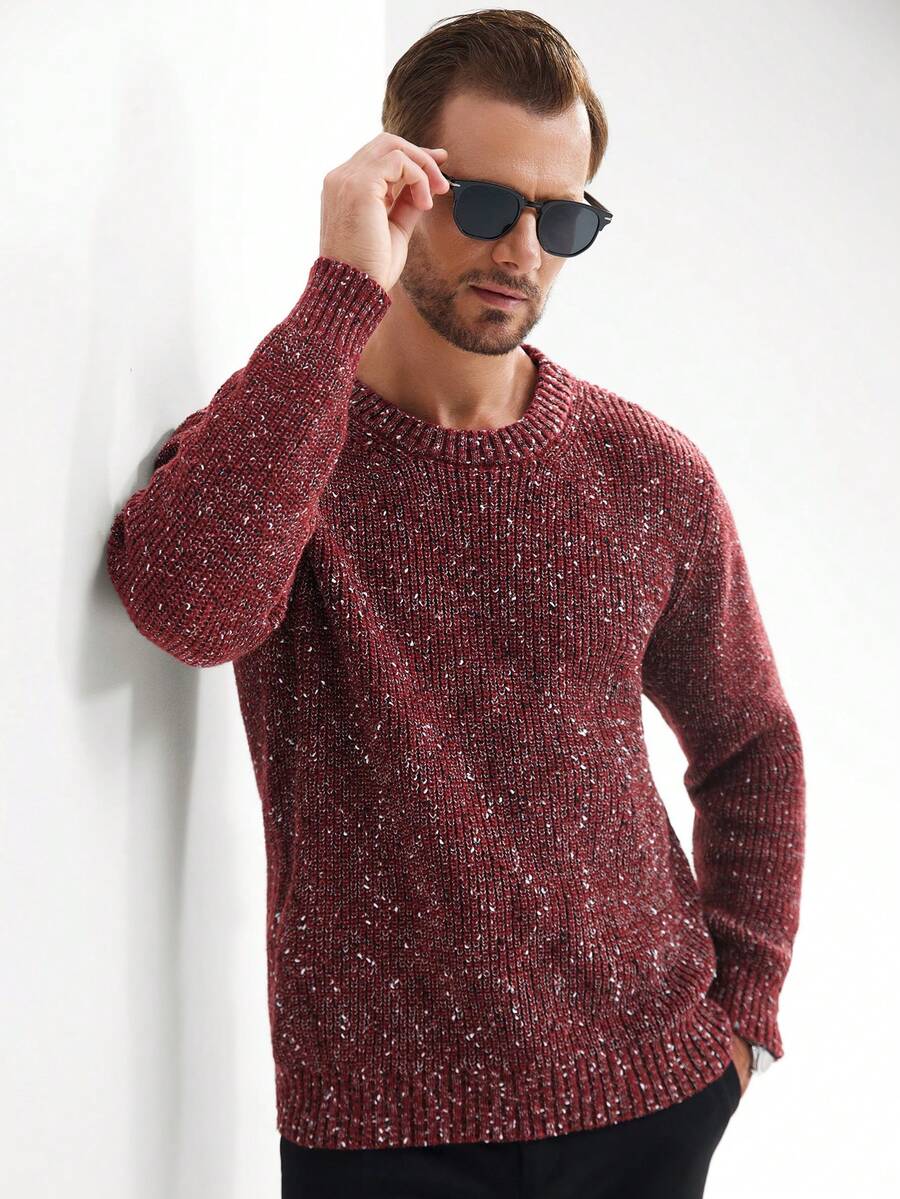 Manfinity CityGents Jersey de cuello redondo casual y versátil para hombre, de manga larga, para otoño/invierno - Burdeos - Ver 1