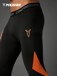 Acti Log 男士撞色拼接低腰运动紧身裤 男士健身紧身裤 男士跑步紧身裤 男士压缩紧身裤 - 黑色 - 查看 7