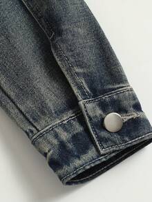 Manfinity Homme Men Long Sleeve Casual Denim Jacket With Zip Front, Autumn, Fall - Blue - View 5