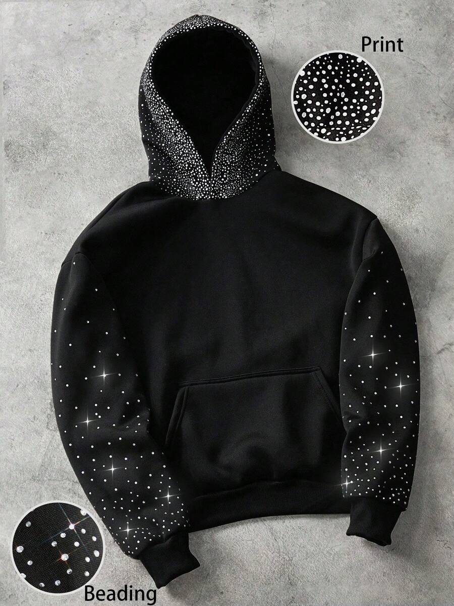 Bolty Rhinestone Sweatshirt Boy, Black Graphic Sweatshirts, Goth Sweatshirt Boy, Graphic Rhinestone Sweatshirt, Statue Of Liberty Sweatshirt, ' Choice Collection, Everyday Basic, Happy, Pastel Colors, Bikercore, Family Trip, Happy Days, I Love Mommy, I Love Daddy, Lovely Home, Cool, Streetstyle, Tween Boy Casual Minimalist Cartoon Pattern Loose Fit Long Sleeve Thick Sweatshirt, Suitable For Autumn/Winter - Black - View 1