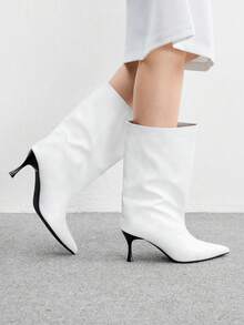 CUCCOO BIZCHIC 女士尖头时尚日常高跟中筒靴 - 白色 - 查看 4