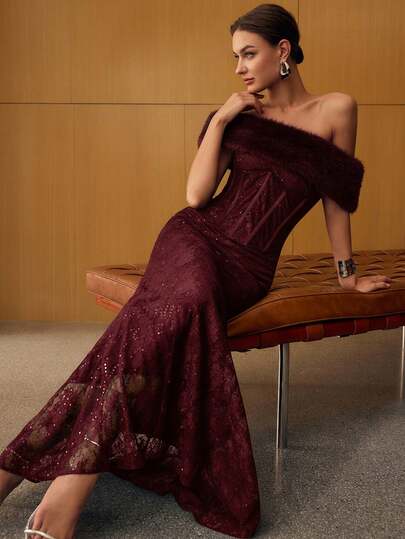 MOTF PREMIUM KONTRASTFÄRGAD KLÄNNING MED OFF SHOULDER-UTFÄRG