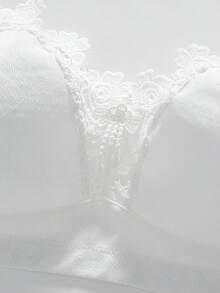 大码优雅纯色蕾丝拼接无钢圈文胸 - 白色 - 查看 9