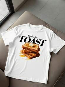 StoneGrade Funny & Humorous French Buttered Toast Print Casual Loose Fit Short Sleeve T-Shirt For Men - White - View 2