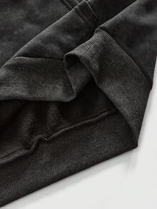 ROMWE MEN Street Life 男士休闲花卉刺绣连帽运动衫，秋冬 - 黑色 - 查看 5