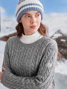 In My Nature 女士秋冬刺绣细节绞花针织毛衣 - 灰色 - 查看 6