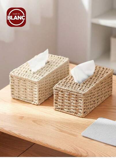 Madebyblanc 1pc Handmade 3 Color Options Paper Tissue Box, Oriental Zen Aesthetic Style For Living Room, Bedroom, Office