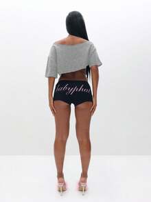 BABYPHAT Off Shoulder Cropped Sweatshirt With Pink Graphic Print Casual Comfort Top