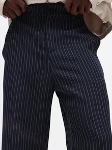 SUMWON 喇叭裤细条纹正装阔腿职业商务休闲裤 - 藏蓝色 - 查看 6