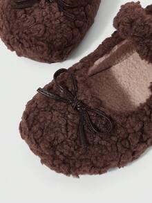 ROMWE Kawaii 女士棕色乐福鞋、包头玛丽珍鞋、蝴蝶结蕾丝洛丽塔鞋、芭蕾平底鞋 - 咖啡棕 - 查看 5