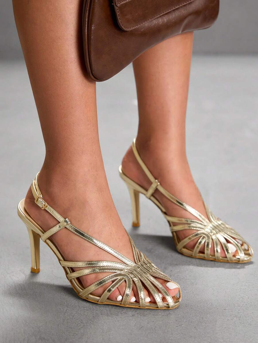 CUCCOO SZL Sandały damskie CUCCOO Fashion Gold Woven Backstrap, wygodne, na średnim obcasie