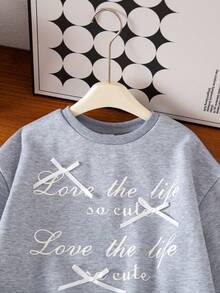 Genkimix Kids Tween Girls'Light Grey Sweatshirt,Autumn Cute School Back-To-School Korean Style English Letter Print Ribbon Bow Decor Patchwork Ruffle Pullover - Multicolor - View 3