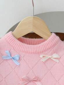 Young Girl Unique Patterned Heart & Bow Ruffle Hem Dress,Pink Autumn Fairy Sweater Dress,Long Sleeve Toddler Girls Fall Outfits Winter Clothes - Pink - View 3