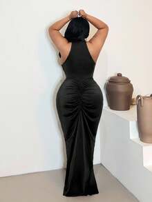 Maweii Plus Size Ruched Waist Sleeveless Bodycon Dress - Black - View 2