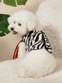 PETSIN 1件宠物猫狗通用时尚斑马纹印花双面弹力毛绒舒适保暖开襟纽扣狗狗无袖外套 - 彩色 - 查看 4
