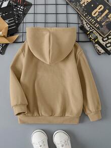 TOM & JERRY X SHEIN 男童休闲卡通图案保暖连帽卫衣，适合秋冬季 - 卡其色 - 查看 2