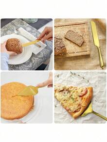 1/2pcs Gold Stainless Steel Cutlery, Cheese Bread Knife And Shovel Set, Cake Knife And Shovel Set, Cake Cutting Set, Pizza Shovel, Dessert Cake Knife, Suitable For Pizza, Cake, Pie, Bread, Ideal For Restaurants, Weddings, Birthday Banquets, Party, Christmas Gift, Thanksgiving, Kitchen, Christmas Gift Back To School,School Supplies - Multicolor - View 6