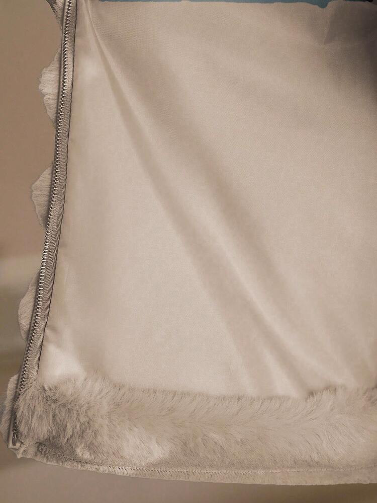 ZIP UP RIBBED FAUX FUR COAT