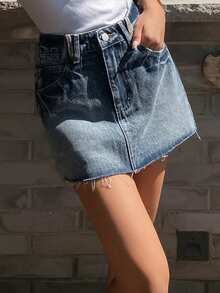 DAZY Women's Summer Frayed Hem Super Skirt, Casual Denim Mini Skirt Y2k - Medium Wash - View 2