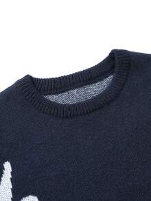 Manfinity EMRG Men's Casual Letter Pattern Crew Neck Loose Knit Sweater, Autumn/Winter, Long Sleeve Top - Royal Blue - View 4