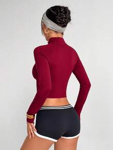 Dewbera Veste de yoga zippée sans couture, conçue pour la course en extérieur, le yoga, le pilates et les entraînements en salle de sport. Légère, extensible et confortable. Peut être portée comme couche de base ou seule. Idéale pour l'entraînement - Rouge foncé - Voir 2