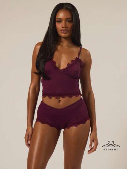 MUSERA ESSENTIALS Ensemble multipack de débardeur à empiècement en dentelle et short ajusté. Haut de sous-vêtements d'automne, d'hiver, de Noël et de vacances d'automne, essentiel pour la maison et le confort quotidien.