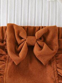 Elladie kids Tween Girls Elegant Casual Long Sleeve Ruffle Top Paired With Bow Decor Ruffle Skirt Outfit