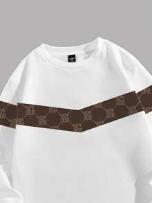 Manfinity Homme 男士字母与几何印花圆领长袖运动衫和抽绳腰裤休闲西装 - 彩色 - 查看 3