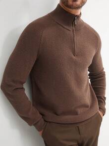 Manfinity Homme Men's Casual Solid Color Stand Collar Sweater, Autumn/Winter, Long Sleeve Top