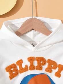 Blippi X SHEIN Young Boy Figure & Letter Graphic Oversized Hooded Sweatshirt, Autumn/Winter Boy Hoodie Anime Hoodie