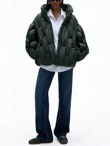 Aveloria Affinna New Slim Fit Casual Chic Minimalist High-End Design Zipper Thick Padded Coat - Dark Green - View 5