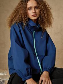 In My Nature 女式宽松户外软壳夹克，拉链开合，长袖 - 藏蓝色 - 查看 4