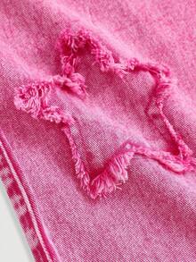 Girlism Tween-flickor, söta, härliga, fransade stjärnmönster, lösa, vida rosa jeans, för höst/vinter, vardag och streetwear, Halloween och jul, nyår, Thanksgiving, baggy jeans - Rosa - Visa 5