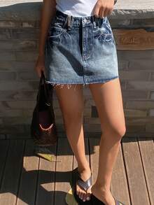 DAZY Women's Summer Frayed Hem Super Skirt, Casual Denim Mini Skirt Y2k - Medium Wash - View 4