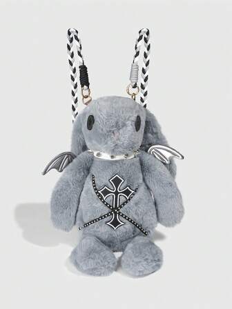 Grunge Punk 1pc Punk-Style Dark Cross Rabbit Backpack, A  Student Halloween Crossbody Bag, A Punk  Rivet Necklace Decoration Doll Bag, Suitable For Daily Travel, And Birthday Gifts