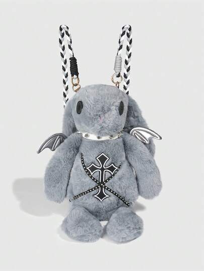 Grunge Punk 1pc Punk-Style Dark Cross Rabbit Backpack, A  Student Halloween Crossbody Bag, A Punk  Rivet Necklace Decoration Doll Bag, Suitable For Daily Travel, And Birthday Gifts
