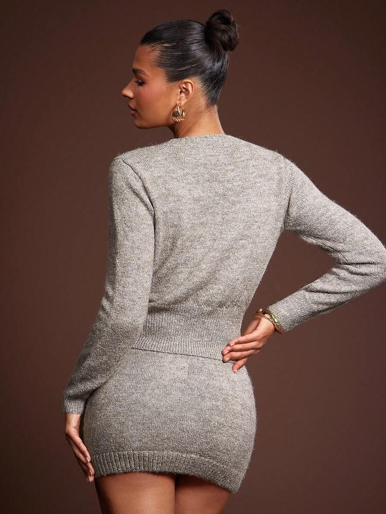 Hauture Women's Fall Winter Office Simple Daily Chunky Rib Knit Long Sleeves Front Buttoned Cardigan - Light Grey - View 5