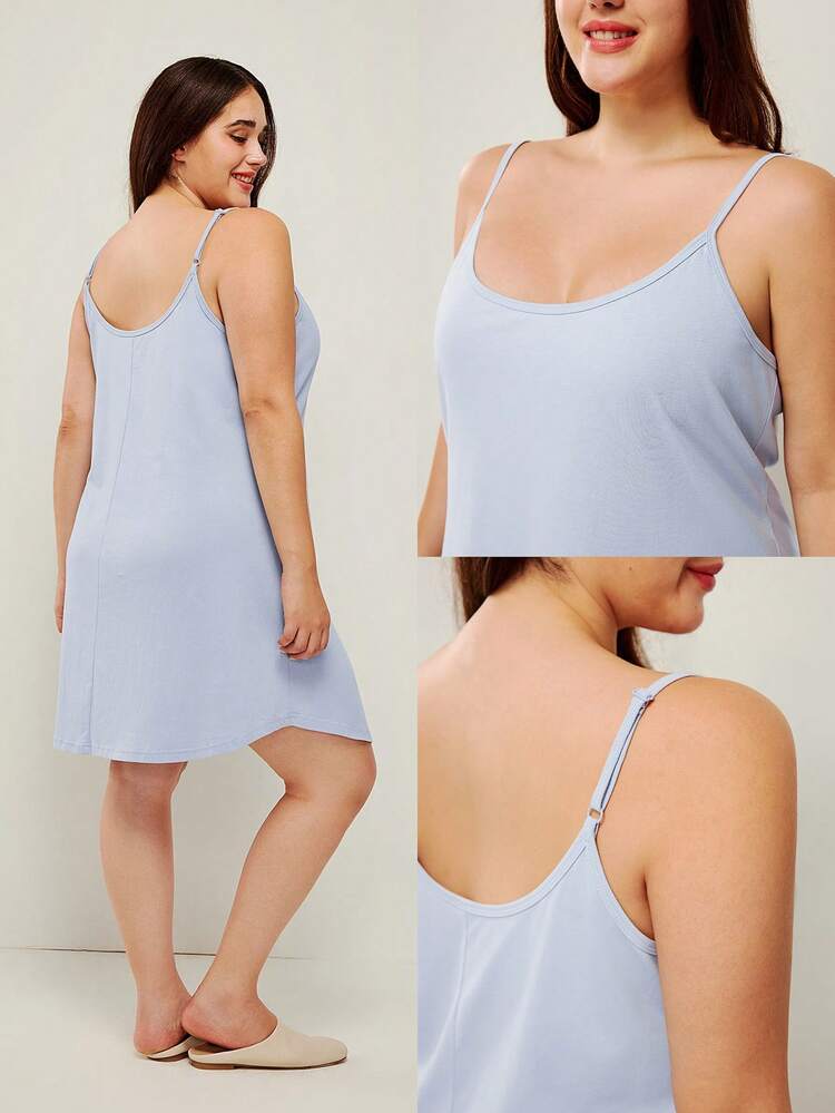 여름 여성용 플러스 사이즈 블루 베이직 섹시 소프트 100% 순면 짧은 캐미 나이트드레스 란제리 란제리 아우터웨어 슬립 드레스 베이비돌 & 파자마드레싱
