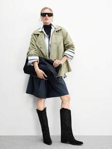 CUCCOO BIZCHIC 黑色尖头及膝靴 | 慵懒绒面革纹理 | 中粗跟 | 轻松时尚风格 | 2 双，高级皮革外观 - 黑色 - 查看 10