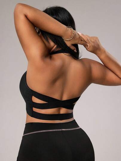 Rhythm Era Seamless Sexy Halter Neck Sleeveless Plus Size Sports Bra For Women