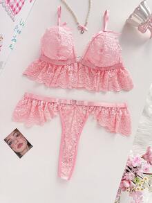 PetitDoll 2pcs Plus Size Women Lace Butterfly Decor Lingerie Set Plus Size Bra Set Curvy Lingerie Set Babydoll Lingerie Set Plus Size Lingerie Set Plus Lingerie Sets