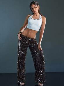 Denimoi Spodnie wciągane z nadrukiem zebry i cekinami, proste nogawki