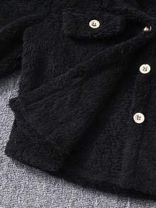 1pc Tween Girl Solid Long Sleeve Collar Fuzzy Jacket