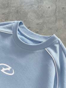 AXEPEAK Camiseta de manga corta casual y holgada de punto para hombre - Celeste - Ver 3