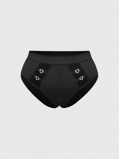 ROMWE Plus Size Gothic Heart Metal Buckle Hipster Briefs