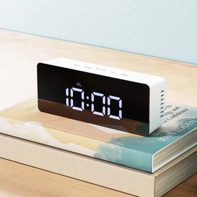 Madebyblanc 1pc Led Mirror Table Alarm Clock, Electronic Table Clocks Snooze Display Time Night Light, Desktop USB Alarm Clock, Home Decor Smart Clock, For Bedroom Office Table Decor, Back To School Decor, School Surprise Room Decor School Supplies