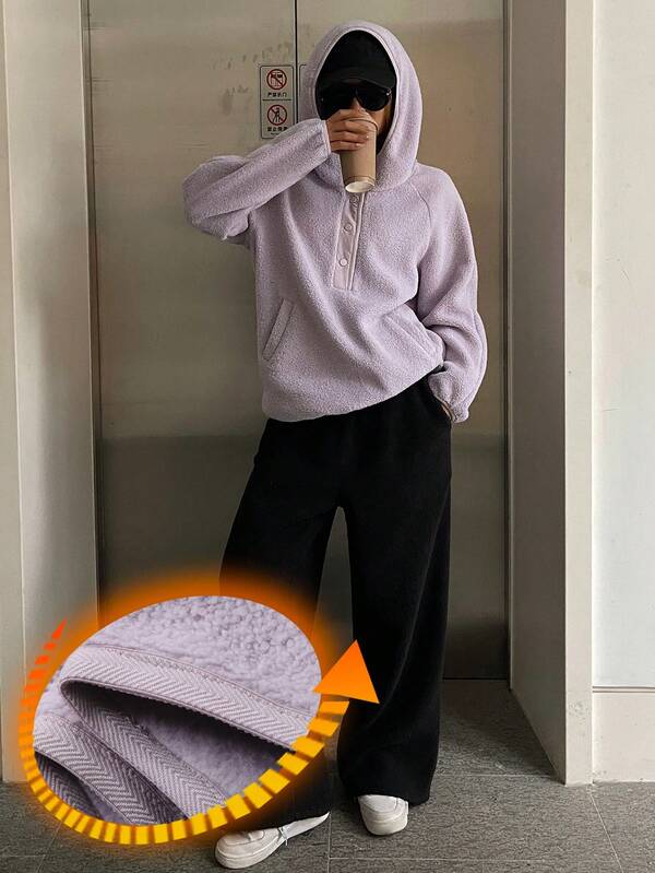 DAZY Women's Plush Hooded Loose Pajama Set, Winter