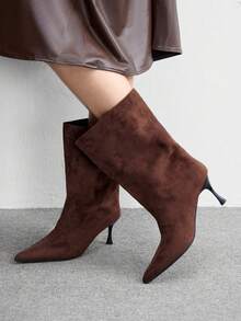 CUCCOO BIZCHIC Women's Pointed Toe Fashion Daily Wear High Heel Mid-Calf Boots For Christmas - Coffee Brown - View 4