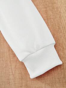 女童休闲心形印花圆领长款卫衣，适合秋冬季 - 白色 - 查看 3